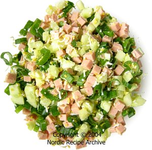 Mixed okroshka ingredients