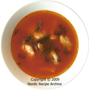 Red salmon and shrimp soup