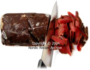Slices cut from the frozen roast