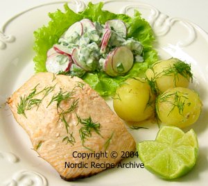 Salmon, new potatoes and radish salad