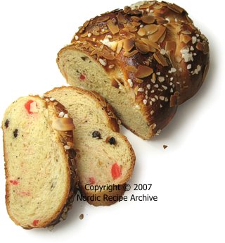 Sliced braided sweet yeast bread